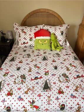 Pottery Barn GRINCH Flannel Queen/Full Duvet Cover + 2 Matching Shams